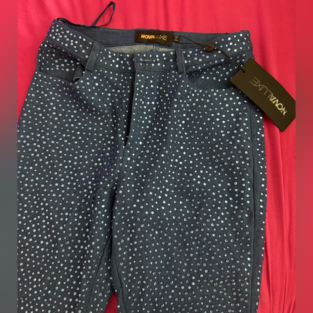 Denim Embellished Fashion Nova Flare Jean w/Tag